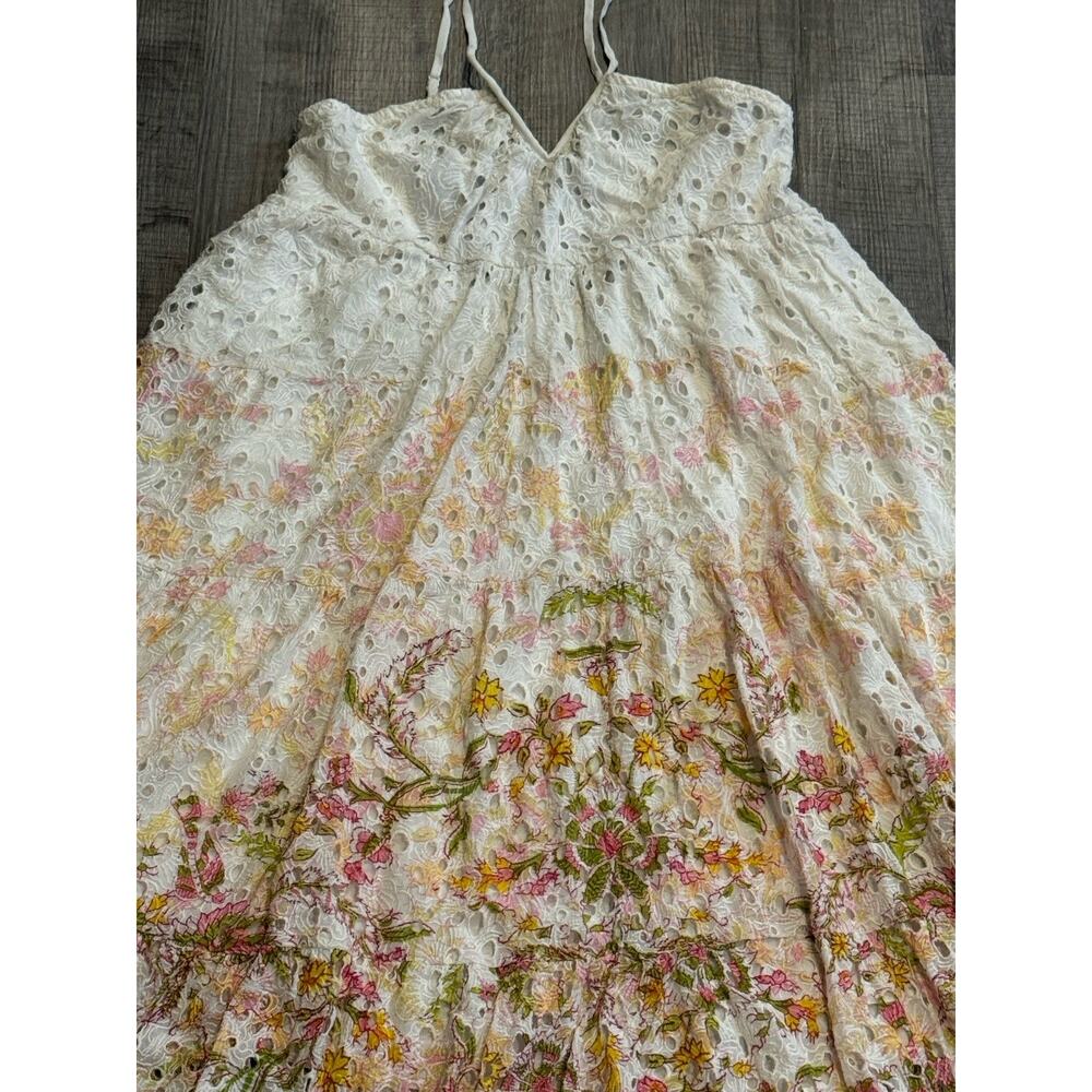 Hemant and Nandita Extra Large Sleeveless Floral Midi Dress Boho Lace Eyelet - Picture 3 of 10